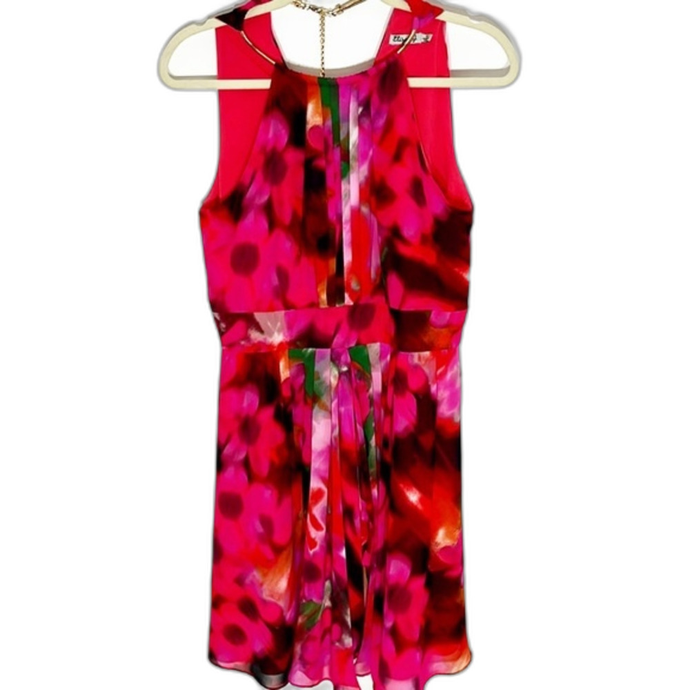 Eliza J Red and Pink Fit & Flare Halter Dress Size 12